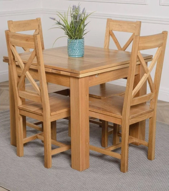 Image of Thats Furniture Richmond 90-150cm Square Oak Extending Dining Table & 4 Berkeley Chairs in Brown Brown Unisex