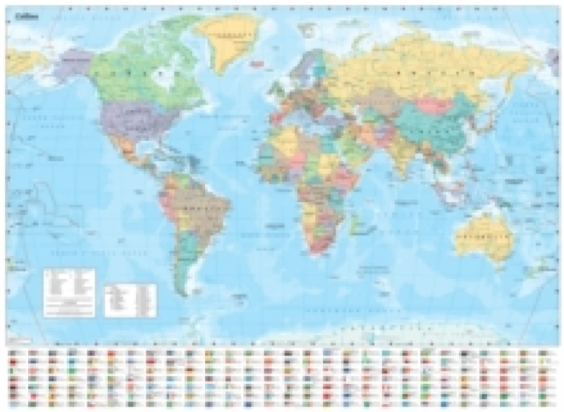 Image of Collins Large World Wall Laminated Map (70 x 91.5 cm) : Laminated Map with Flags, Perfect for Classroom, Office and Home Sheet map, rolled