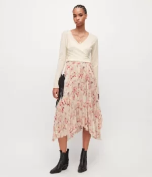 Image of AllSaints Womens Zelma 2-In-1 Momo Dress, Chalk White/pink, Size: S