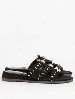 Image of Evans Extra Wide Fit Studded Sliders - Black, Size 5, Women