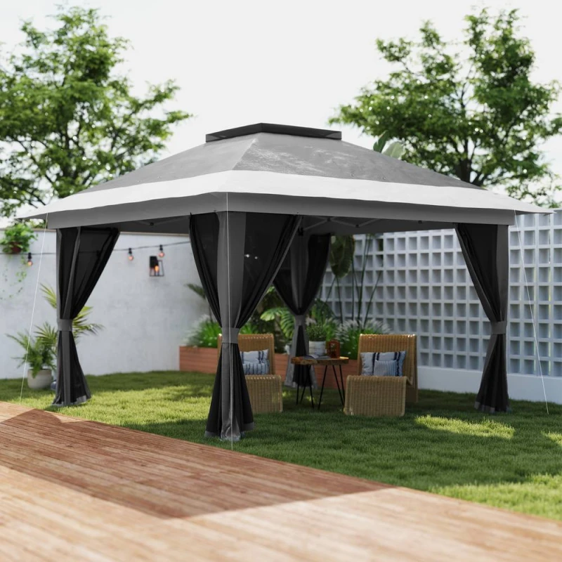 Image of Outsunny 3.6 x 3.6m Pop Up Gazebo with Netting and Wheeled Bag - Dark Grey TJ Hughes 5063603835894