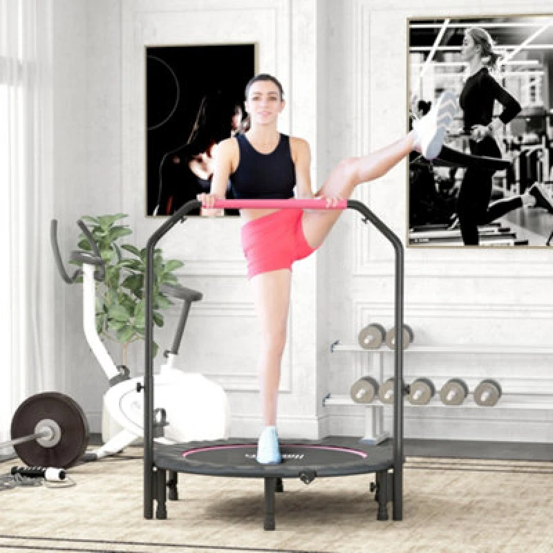 Image of HOMCOM HOMCOM 45" Foldable Mini Trampoline Fitness Trampoline w/ Foam Handle in Pink Pink One Size Unisex 5063603028746