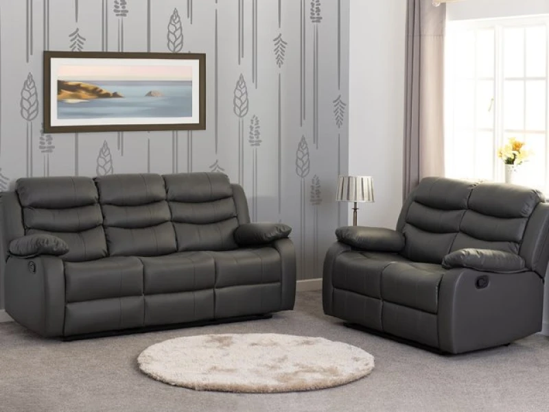 Image of Seconique Roma Grey Faux Leather 3 Seater 2 Seater Recliner Sofa Set
