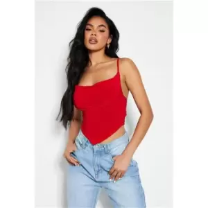 Image of I Saw It First Red Cowl Neck Slinky Crop Top - Red