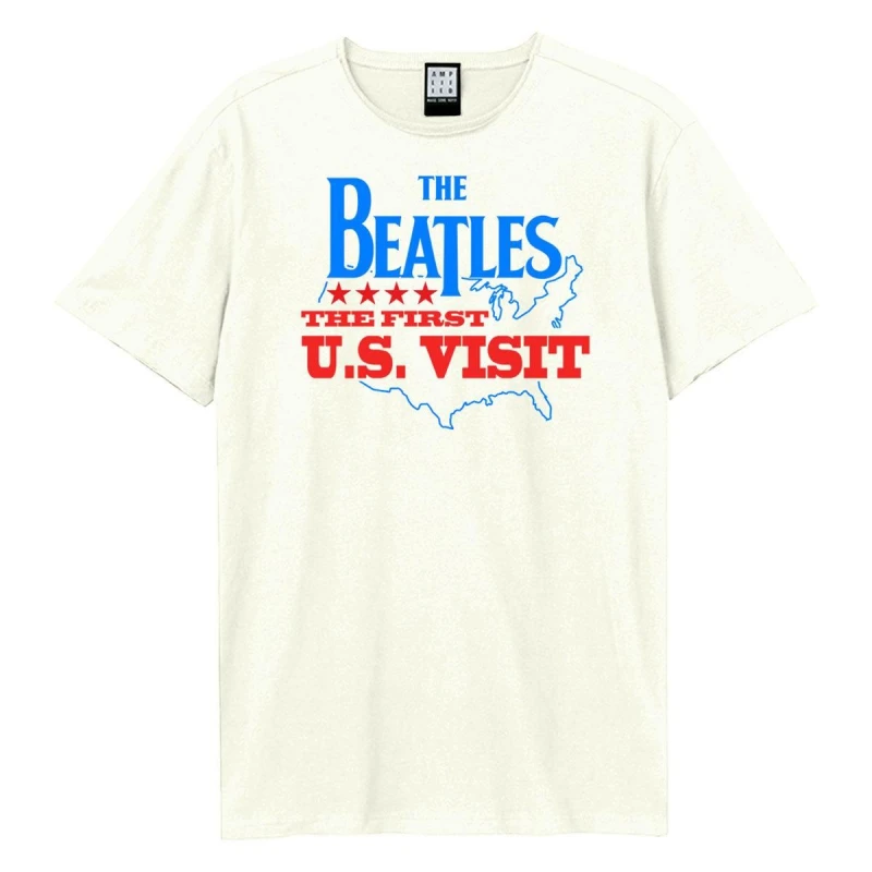 Image of Amplified Amplified Men First Us Visit The Beatles T-Shirt in White Size: X-Small White XS Male 5063703714396