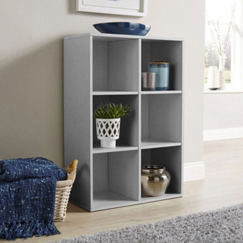 Image of Home Source 6 Cube Storage Bookcase Shelf Unit Grey