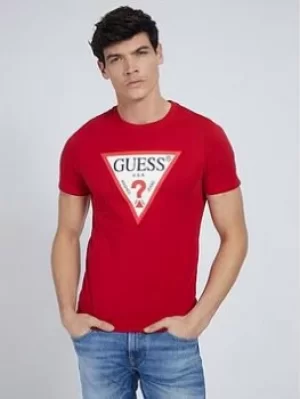 Image of Guess Jeans Original Logo T Shirt, Red Size M Men