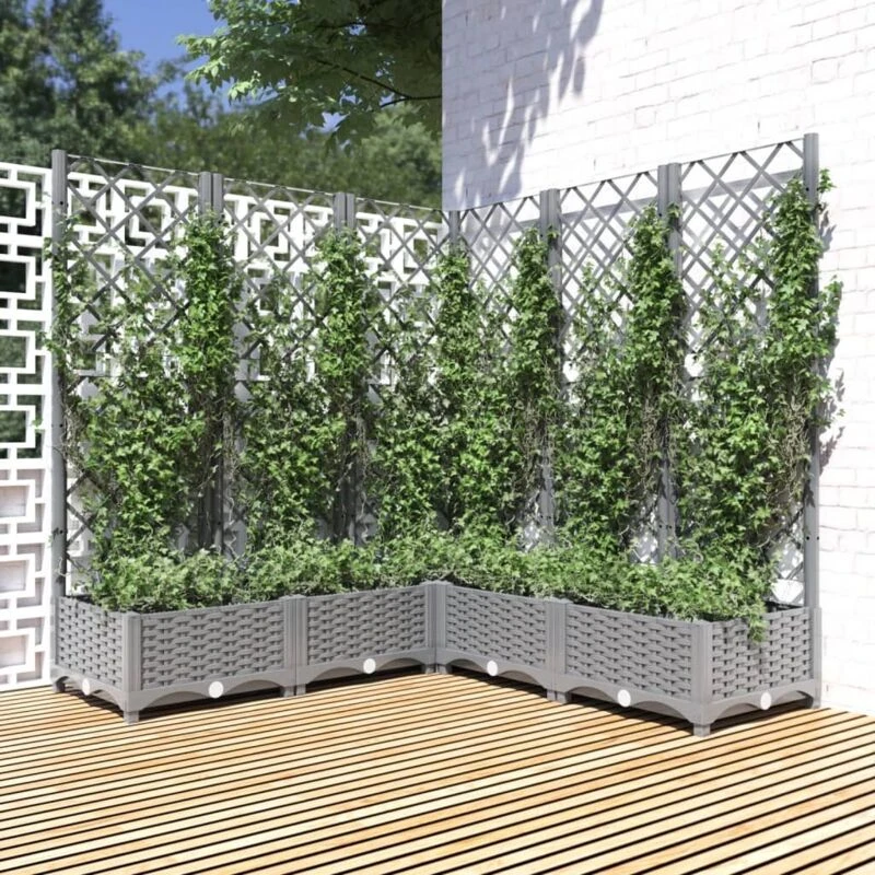 Image of VIDAXL Garden Planter with Trellis Light Grey 120x120x121.5cm pp Vidaxl 153277