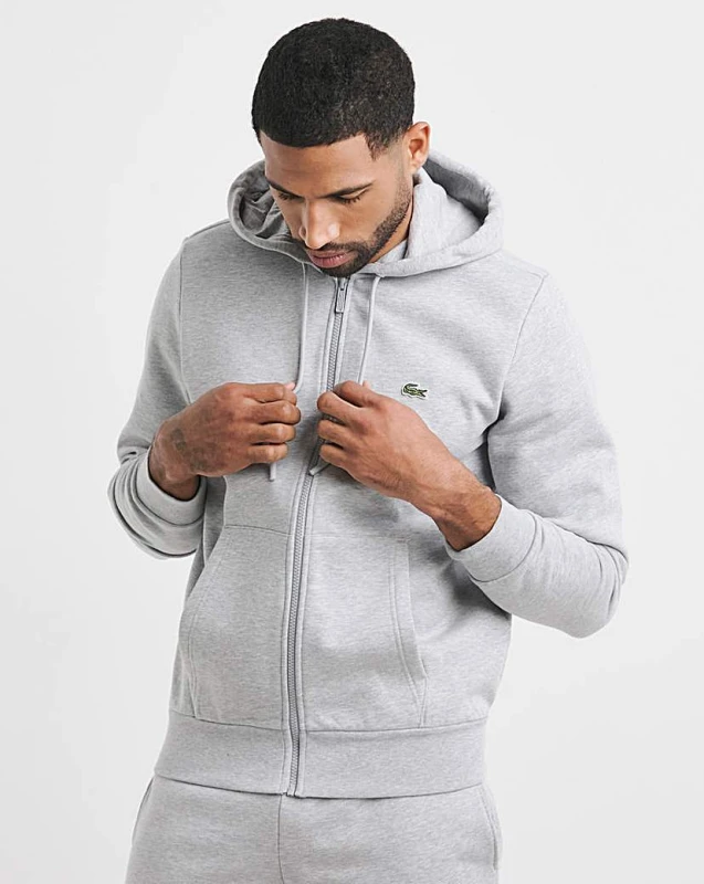 Image of Lacoste Cotton Zip-Up Hoodie Grey Marl Men S;M;L;XL;XXL;XS