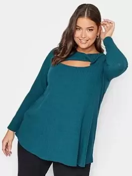 Image of Yours Twist Front Rib Swing Top. Teal, Blue, Size 14, Women