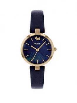 Image of Radley Blue And Silver Detail Dial Blue Leather Strap Ladies Watch