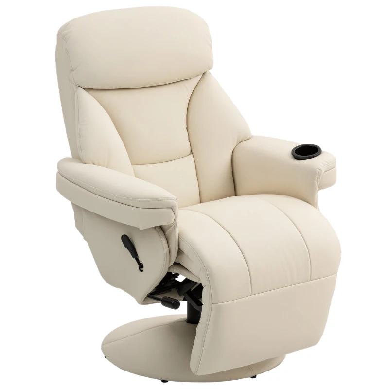 Image of HOMCOM HOMCOM Manual Recliner Swivel Lounge Chair with Footrest, Cream White Size: Armchair Cream Armchair Unisex 5063603055384