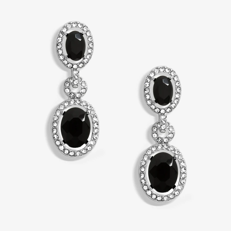 Image of Jon Richard Silver Plated Crystal And Jet Halo Earrings Jewellery Sets One Size Silver 70981211000