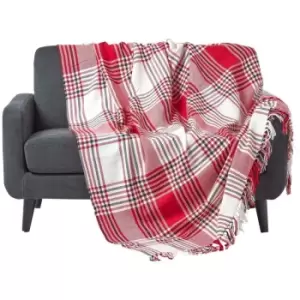 Image of Homescapes - Red Tartan Check Sofa and Bed Throw, 150 x 200cm - Red