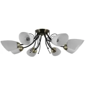 Image of Italux Cristina - Stylized Flush Ceiling Light Black, Antique Bronze 8 Light with White Shade, E27