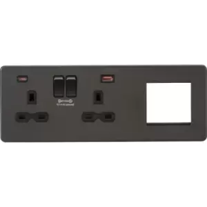 Image of Screwless 13A 2G DP Socket with USB Fastcharge + 2G Modular Combination Plate - Smoked Bronze 230V IP20