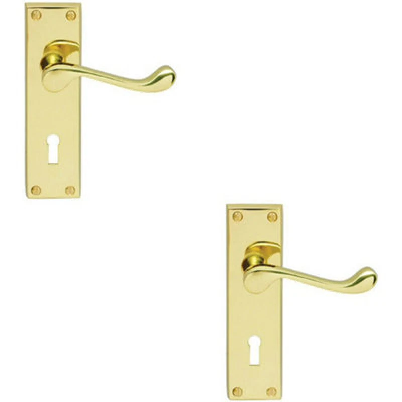 Image of Loops 2x Victorian Scroll Lever on Rectangular Lock Backplate 155 x 41mm Brass Metallics