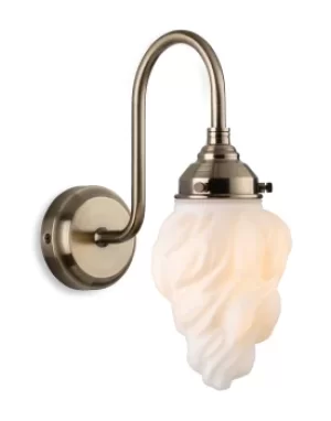 Image of Flame Wall Light Antique Brass with White Glass IP44