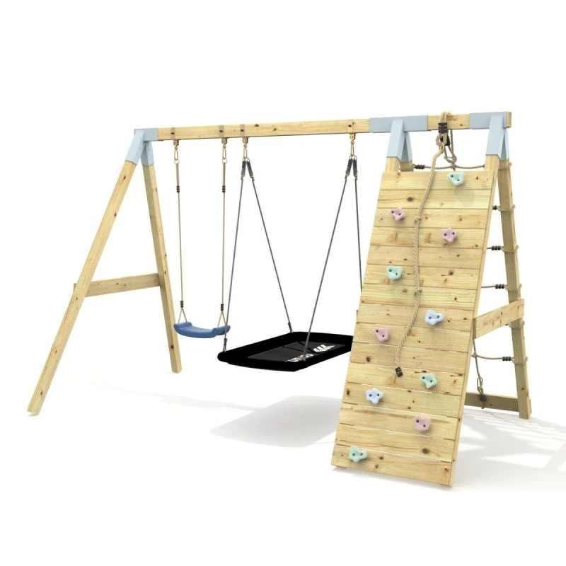 Image of OutdoorToys Premium Double Garden Swing with Up & Over Wall for Kids - Boat Navy Blue Blue Unisex
