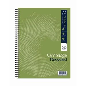 Image of Cambridge A4 Notebook Wirebound Recycled 200 Pages 70gm2 Punched 4 Holes Ruled Margin Pack 3