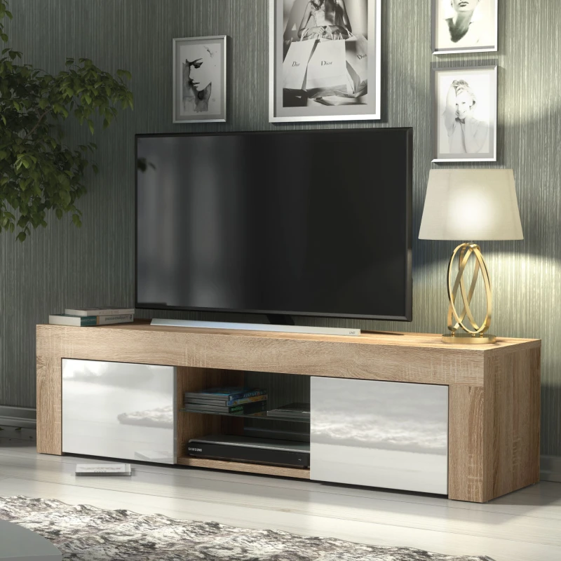 Image of Creative Furniture Creative Furniture TV Unit 130cm Modern - Oak with High Gloss White Doors in Light Oak Light Oak One Size Unisex 5061075249911
