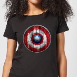 Image of Marvel Captain America Wooden Shield Womens T-Shirt - Black - M