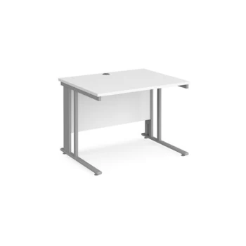 Image of Office Desk 1000mm Rectangular Desk With Cable Managed Leg White Tops With Silver Frames 800mm Depth Maestro 25