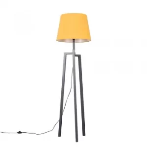 Image of Augustus Grey Wood Tripod Floor Lamp with XL Mustard Aspen Shade