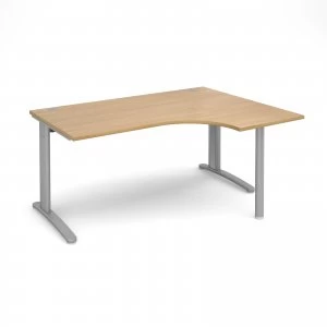 Image of TR10 Right Hand Ergonomic Desk 1600mm - Silver Frame Oak Top