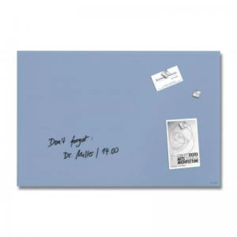 Image of Wall Mounted Magnetic Glass Board 600x400x15mm - Matt Pastel Blue