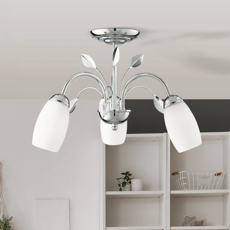 Image of Lighting Collection 3lt Ceiling Semi-Flush - Chrome, White Glass Shade Chrome unisex One Size