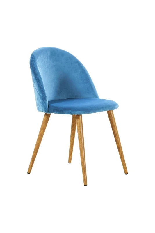 Image of Life Interiors Single Lucia Ergonomic Velvet Dining Chair with Wooden Legs, Modern Upholstered Accent Chair in Blue Blue Unisex