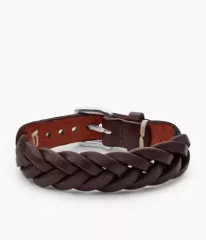 Image of Fossil Men Leather Essentials Brown Leather Strap Bracelet