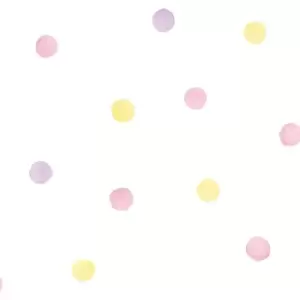 Image of Watercolour Polka Dots Wallpaper - Pink / Yellow 91000 - Holden Decor