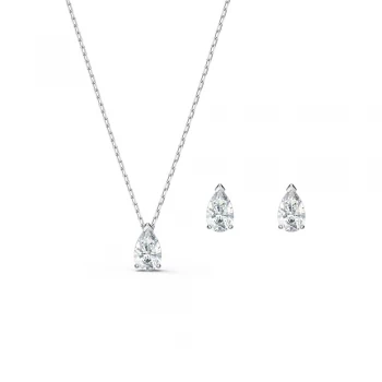 Image of Swarovski Attract White Crystal Pear Pendant And Stud Earring Set...