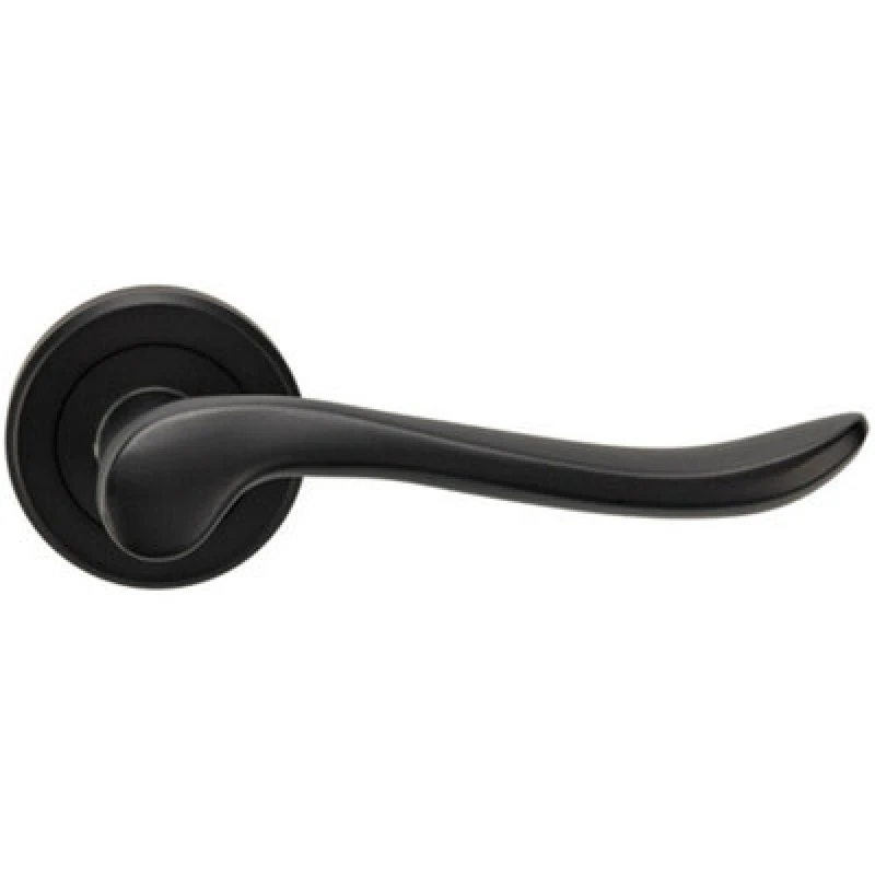 Image of Loops PAIR Scroll Shaped Lever Handle on Round Rose Concealed Fix Matt Black Black