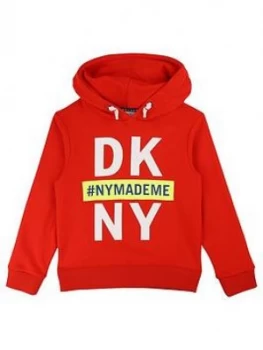 Image of DKNY Boys Large Logo Hoodie, Red, Size 12 Years