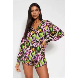 Image of I Saw It First Purple Printed Long Sleeve Button Front Oversized Shirt - Purple
