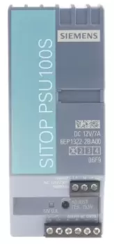 Image of Siemens SITOP PSU100S Switch Mode DIN Rail Power Supply 85 132V ac Input, 12V dc Output, 7A 84W