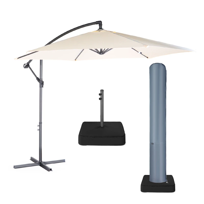 Image of Vonhaus 3M Parasol With Weatherproof Weight Bag & Cover, Ivory
