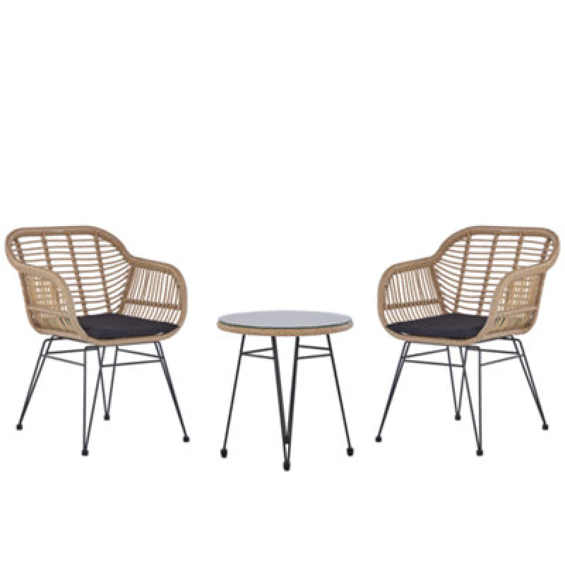 Image of Beliani Bistro Set With Cushions Tropea Ii Pe Rattan Natural