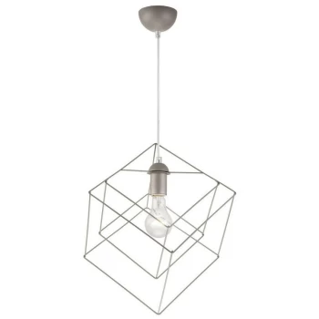 Image of Lamkur Lighting - Wire Frame Pendant Ceiling Light Silver, 1x E27