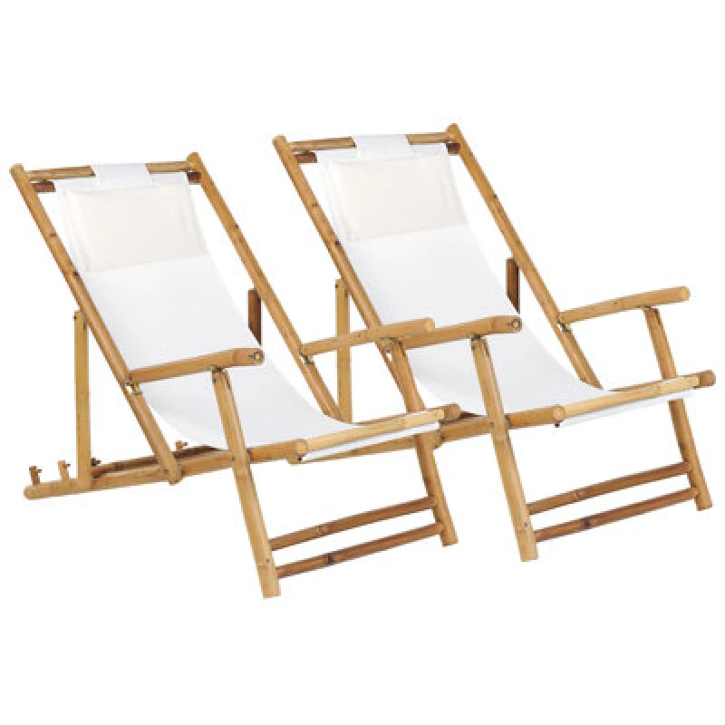 Image of Beliani Set Of 2 Folding Deck Chairs Atrani Bamboo Wood Light Beige