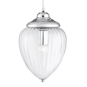 Image of 1 Light Pendant Chrome Ribbed Glass Shade, E27