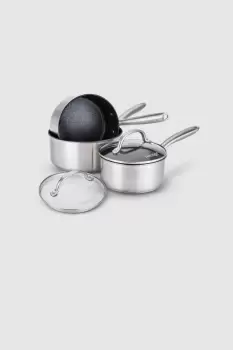 Image of Scratch Guard Stainless Steel Non Stick 3 Piece Saucepan Set With Lids, Induction Suitable