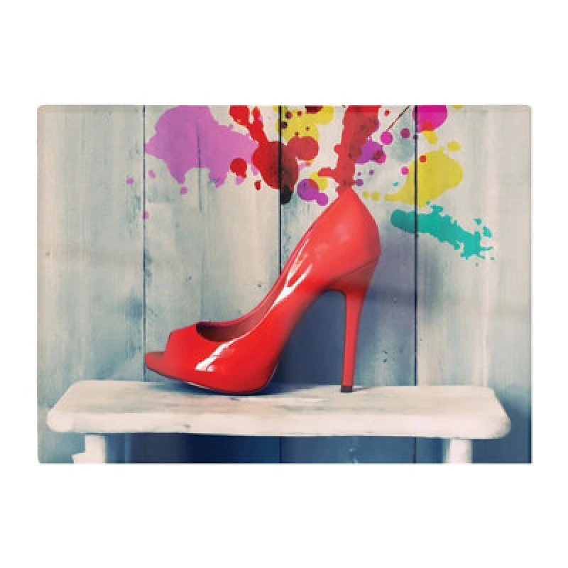 Image of Warren Reed Designer Retro Red Shoes Glass Chopping Board