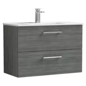Image of Nuie Arno Anthracite 800mm Wall Hung 2 Drawer Vanity Unit with 18mm Profile Basin - ARN526B - Anthracite