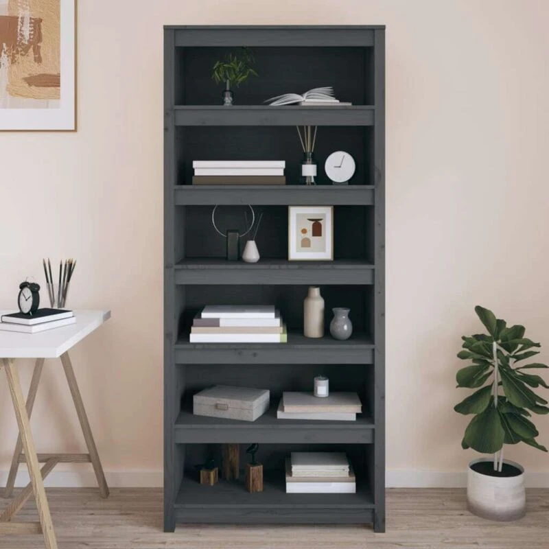Image of Vidaxl Book Cabinet Grey 80X35X183cm Solid Wood Pine, Grey 821696