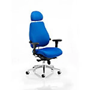Image of Posture Chair Chiro Plus Ultimate With Headrest In Blue Fabric With Adjustable Arms