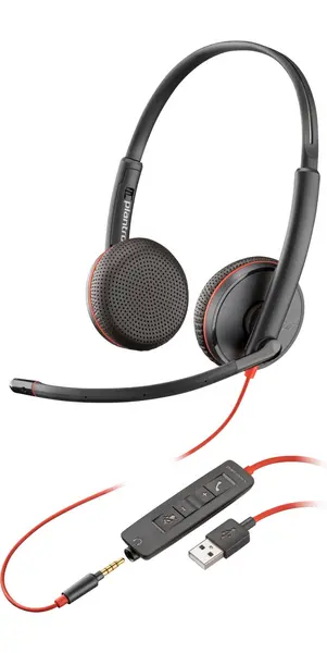Image of POLY Blackwire 3225. Product type: Headset. Connectivity technology: Wired. Recommended usage: Office/Call center Cable length: 2.27 m. Weight: 87 g.